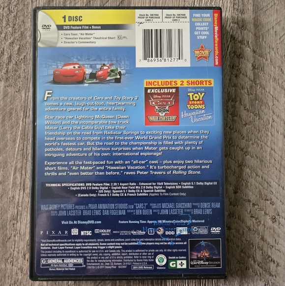 Disney Pixar "Cars 2" DVD Movie - Picture 6 of 6